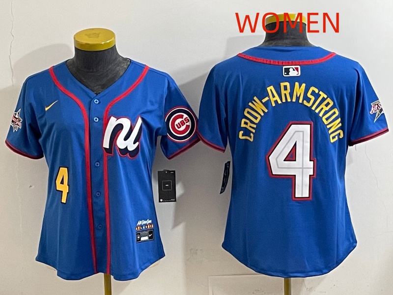 Women Chicago Cubs 4 Crow-Armstrong Blue MLB All star Nike 2025 Jersey style 004